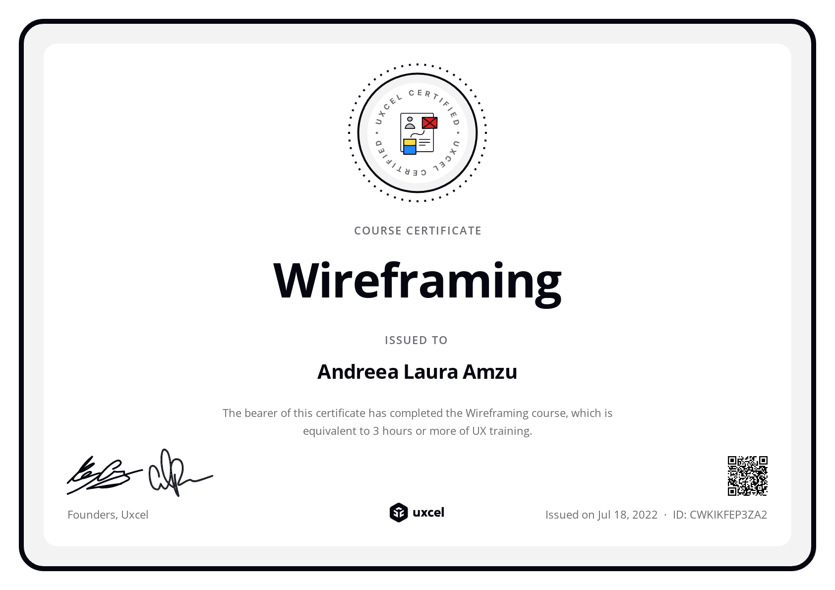 Andreea Laura Amzu's certificate